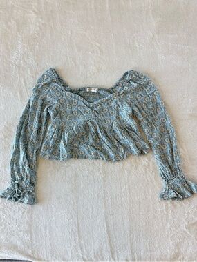 Rewind Women’s Floral Blouse Size Medium 70s Style Boho Blue